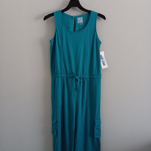MUK LUKS French Terry Straight Leg Cargo Jumpsuit - Teal (Sz M) a677907 - Picture 3 of 5